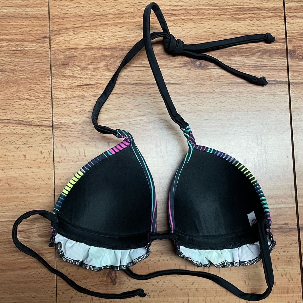 Colorful Striped Ruffle Bikini Top - Picture 2 of 5